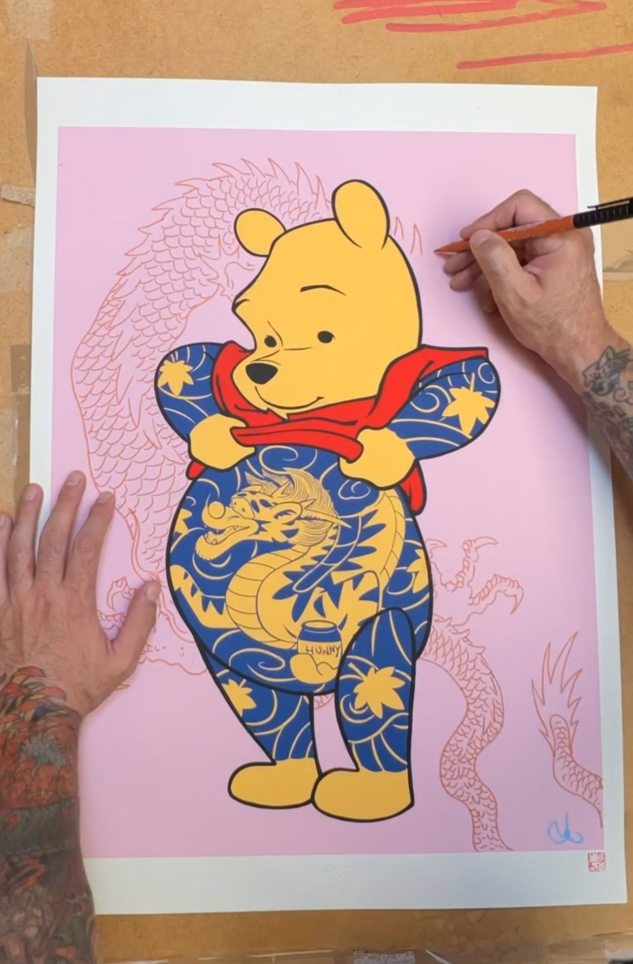 Tatpooh- Silk Print custom ( Drawing ink Sanguine )