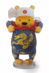 Tatpooh Shokunin vinyl figure by Jee Sayalero, front view on white with hachimaki and clear acrylic base, 23 cm