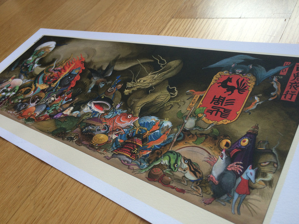 Print Hyakki Yakō (百鬼夜行; Night Parade of One Hundred Demons) by Jee Sayalero